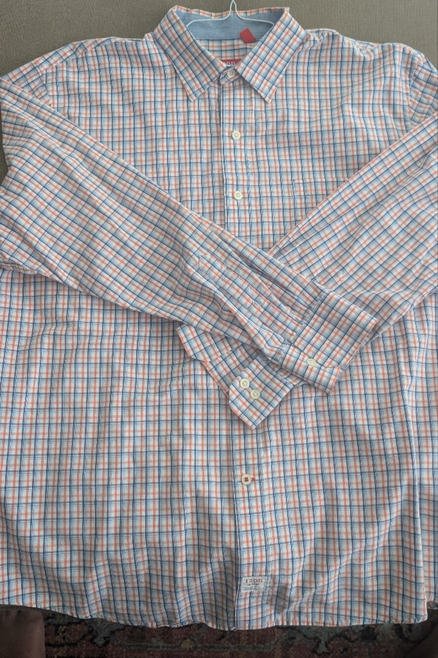 Izod Saltwater Men's Plaid Button-Down Shirt - Blue & Orange Size XL